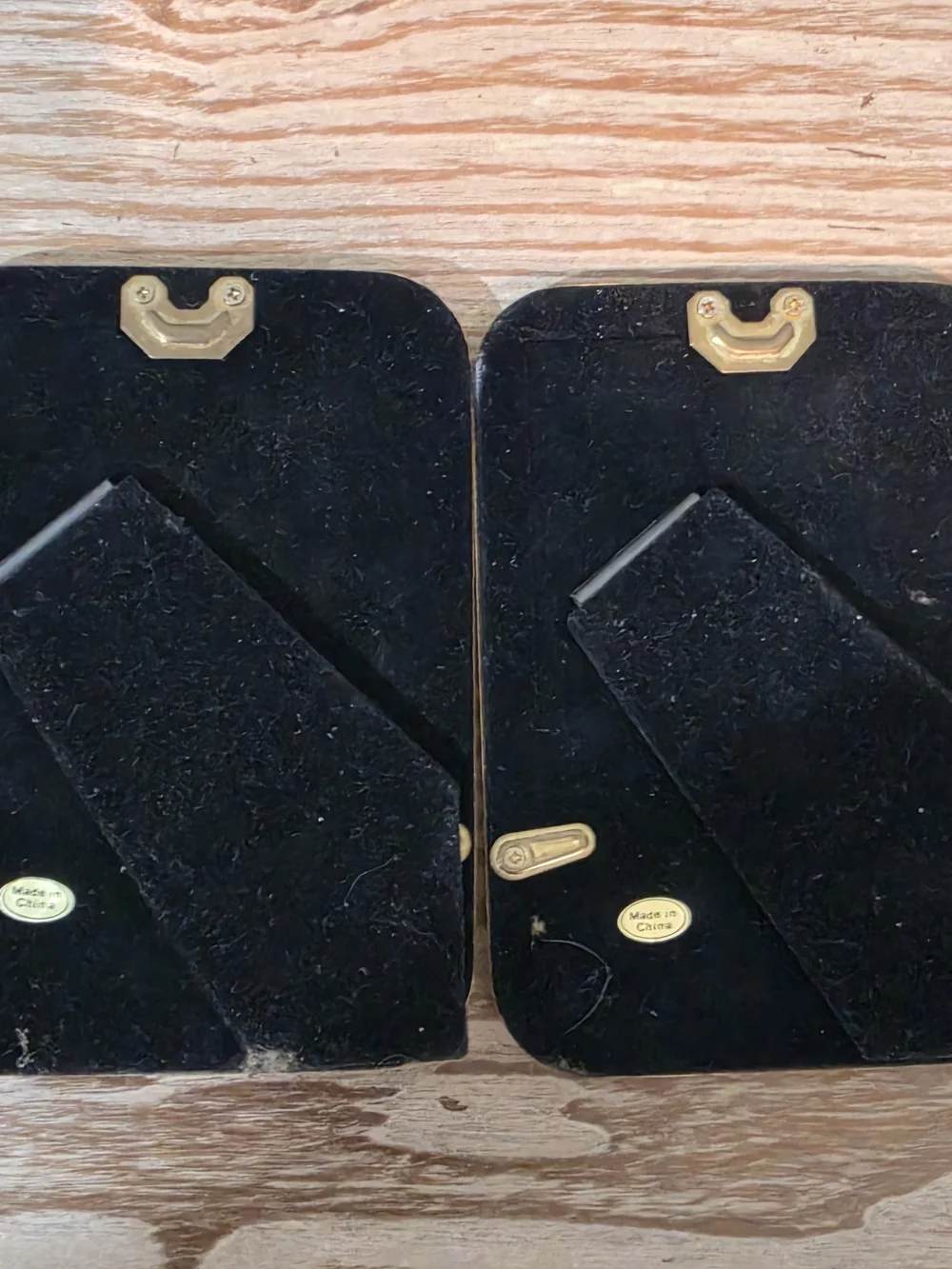 Vintage MCM Polished Brass Picture Frames Pair 3.5x5 Rounded Corner Easel / Hang